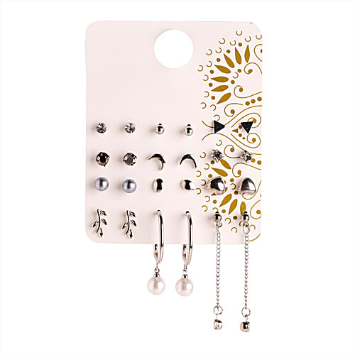 Jewelz Silver Stud & Dangler Earring Set, 12 Pairs