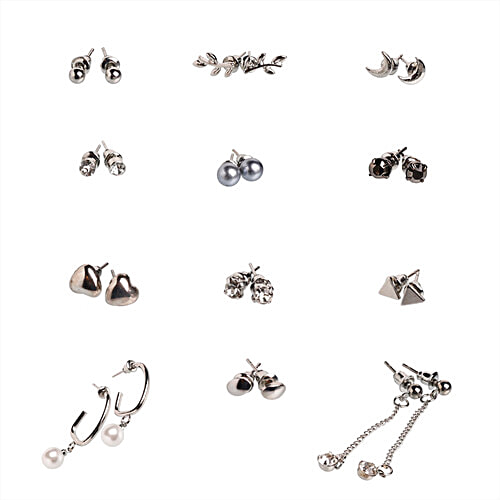 Jewelz Silver Stud & Dangler Earring Set, 12 Pairs