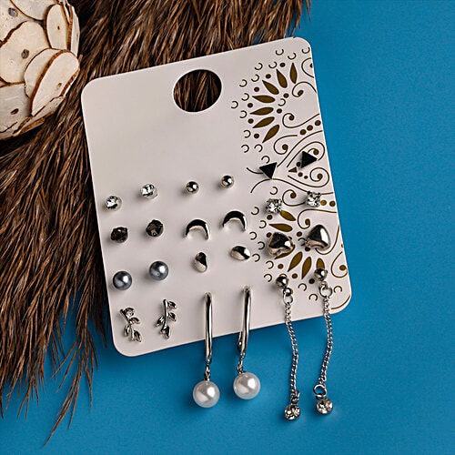 Jewelz Silver Stud & Dangler Earring Set, 12 Pairs