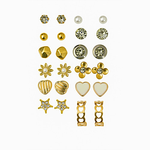 Jewelz Cute Gold & Crystal Stud Earring Set, 12 Pairs