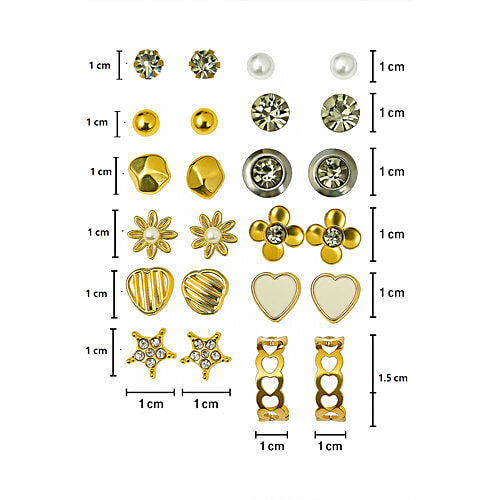 Jewelz Cute Gold & Crystal Stud Earring Set, 12 Pairs
