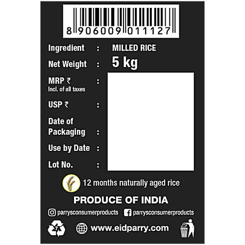 Parry's Bullet Kolam Raw Rice, 5 kg Source Of Protein, High Quality Grains, Free Of Impurities