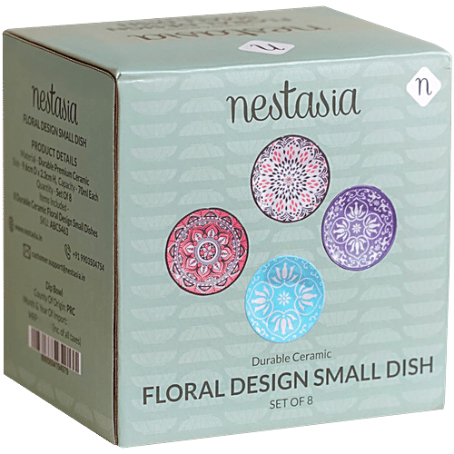 Nestasia Floral Mandala Small Ceramic Dip Bowls - Multicolour, 70 ml (Set of 8) 