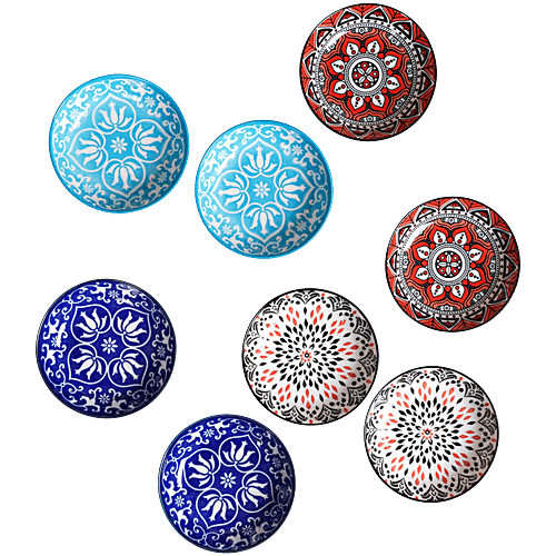 Nestasia Floral Mandala Small Ceramic Dip Bowls - Multicolour, 70 ml (Set of 8) 