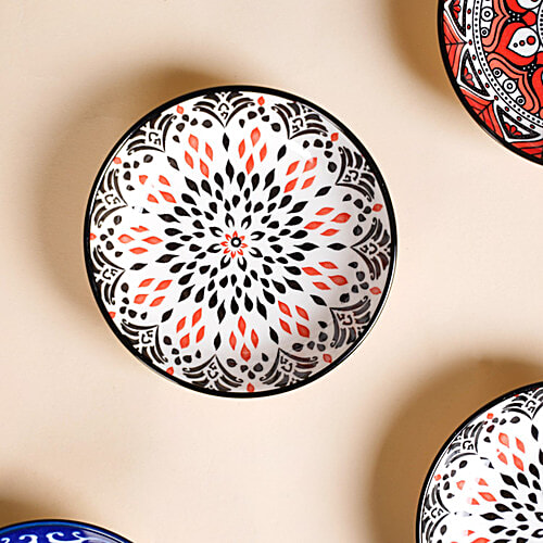 Nestasia Floral Mandala Small Ceramic Dip Bowls - Multicolour, 70 ml (Set of 8) 