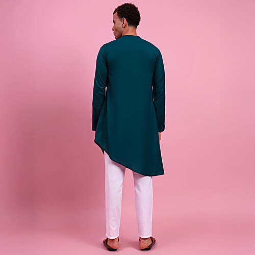Eternal Cotton Linen Cross Cut Green Kurta, 1 pc (Size - M)