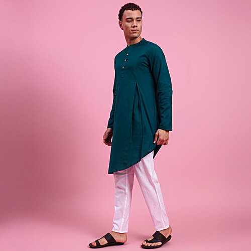 Eternal Cotton Linen Cross Cut Green Kurta, 1 pc (Size - M)