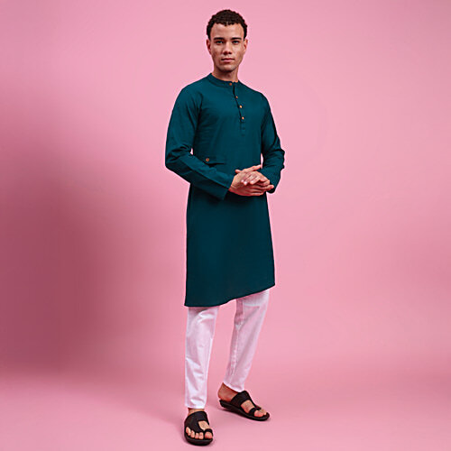 Eternal Cotton Linen Cross Cut Green Kurta, 1 pc (Size - M)