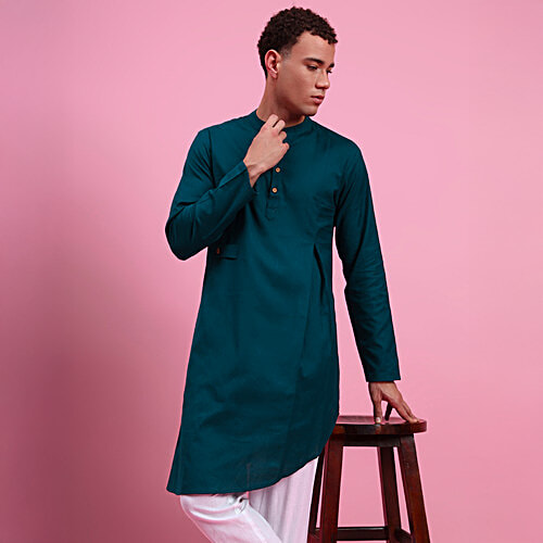 Eternal Cotton Linen Cross Cut Green Kurta, 1 pc (Size - M)