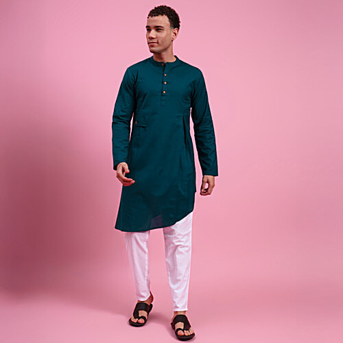 Eternal Cotton Linen Cross Cut Green Kurta, 1 pc (Size - M)