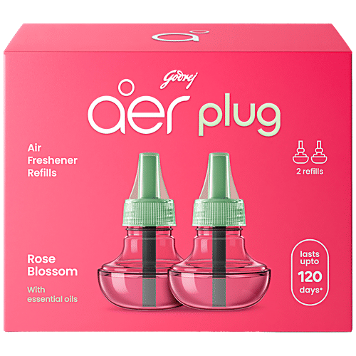 Godrej Aer Rose Blossom Air Freshener Refills, 20 ml (Pack of 2) With Essential Oils