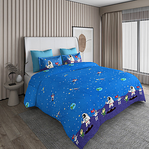 Dream Living Kids Double Bedsheet With 2 Pillow Covers Space Themed 140 GSM, 1 Set  