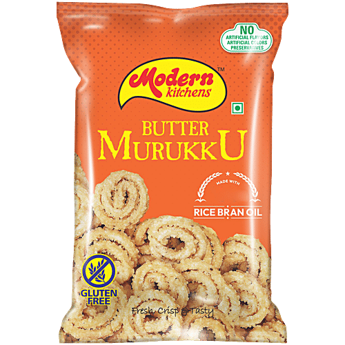 Modern Kitchens Butter Murukku, 100 g Made with Rice Bran Oil, No Artificial Colours & Flavours, No Preservatives, Gluten Free