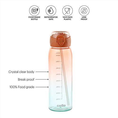 Cello Inspire Large Sipper Water Bottle - Orange, 900 ml  
