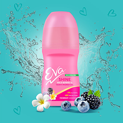 Eva Deo Roll On - Shine, Soft, & Splash, 25 ml (Pack of 3) 0% Alcohol, 48H protection, For Fresh & Bright Underarms