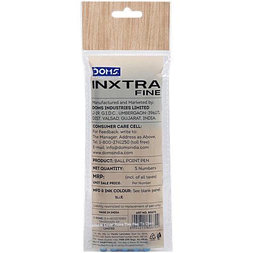 Doms Inxtra Fine Ball Pens - Blue Ink, 5 pcs