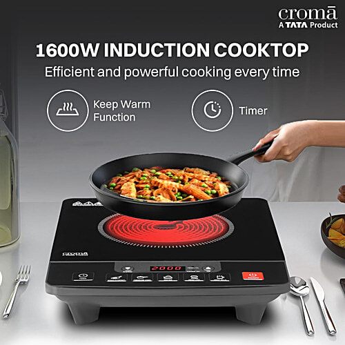Croma 1600W Induction Cooktop With 5 Preset Menus, 1 Unit