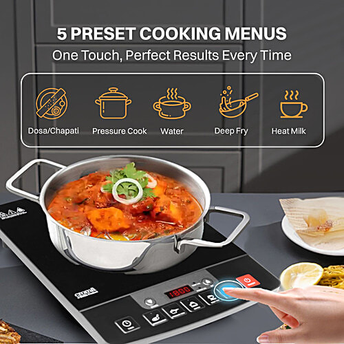 Croma 1600W Induction Cooktop With 5 Preset Menus, 1 Unit