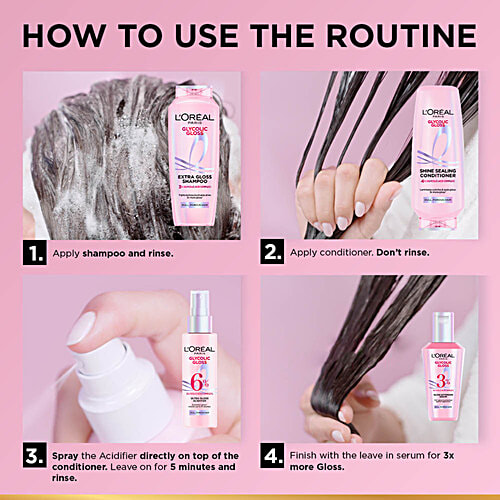 Loreal Paris Glycolic Gloss Shine Sealing Conditioner, 175 ml Laminates Cuticles & Seals Gloss, 3X More Gloss, 4% Glycolic Acid Complex