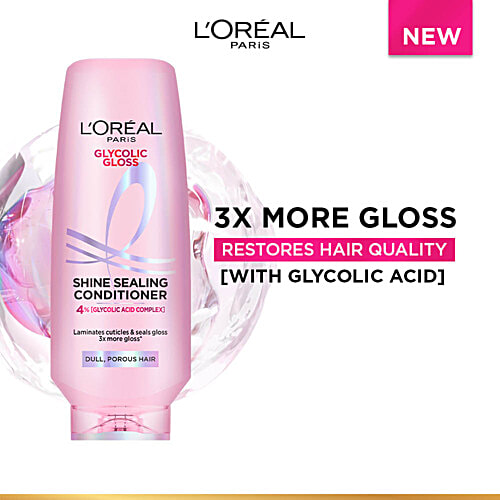 Loreal Paris Glycolic Gloss Shine Sealing Conditioner, 175 ml Laminates Cuticles & Seals Gloss, 3X More Gloss, 4% Glycolic Acid Complex