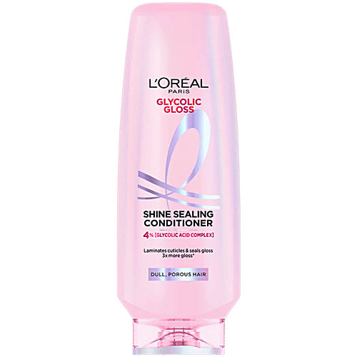 Loreal Paris Glycolic Gloss Shine Sealing Conditioner, 175 ml Laminates Cuticles & Seals Gloss, 3X More Gloss, 4% Glycolic Acid Complex