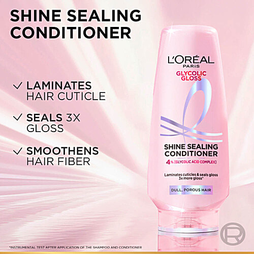 Loreal Paris Glycolic Gloss Shine Sealing Conditioner, 340 ml Laminates Cuticles & Seals Gloss, 3X More Gloss, 4% Glycolic Acid Complex