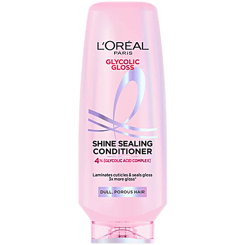 Loreal Paris Glycolic Gloss Shine Sealing Conditioner, 340 ml Laminates Cuticles & Seals Gloss, 3X More Gloss, 4% Glycolic Acid Complex