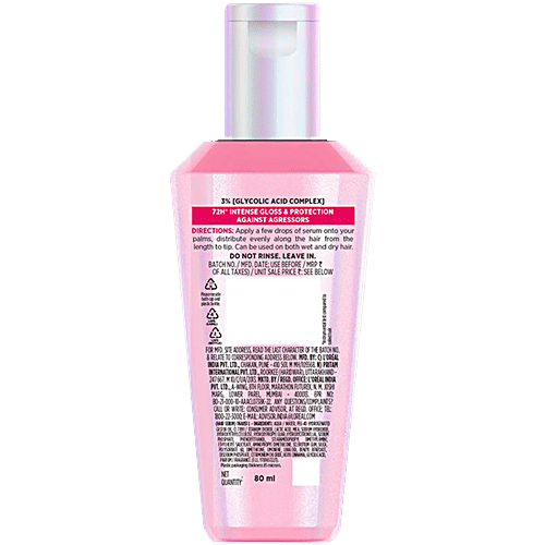 Loreal Paris Glycolic Gloss Extension Serum, 80 ml 3% Glycolic Acid Complex, 72H Gloss & Protection Against Aggressors