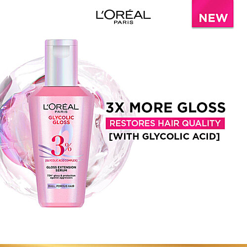 Loreal Paris Glycolic Gloss Extension Serum, 80 ml 3% Glycolic Acid Complex, 72H Gloss & Protection Against Aggressors