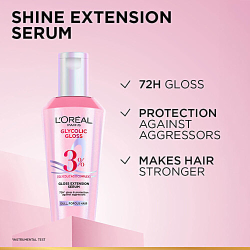 Loreal Paris Glycolic Gloss Extension Serum, 80 ml 3% Glycolic Acid Complex, 72H Gloss & Protection Against Aggressors