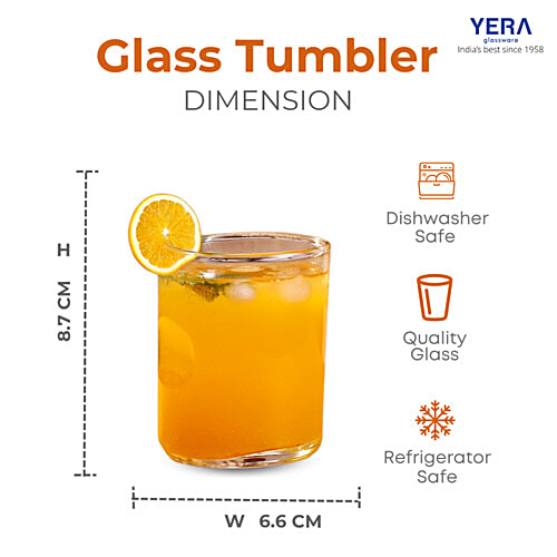 Yera Prima Austin Zest Glass Tumbler, 245 ml (Set of 6) Transparent