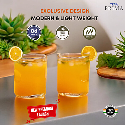 Yera Prima Austin Zest Glass Tumbler, 245 ml (Set of 6) Transparent
