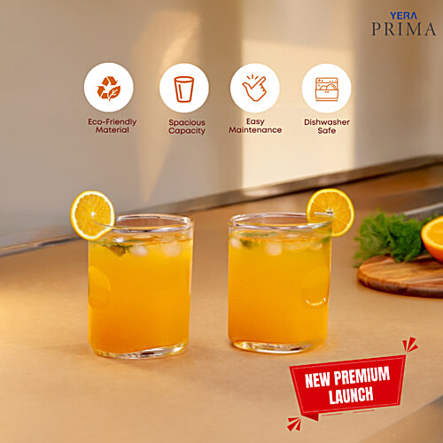 Yera Prima Austin Zest Glass Tumbler, 245 ml (Set of 6) Transparent