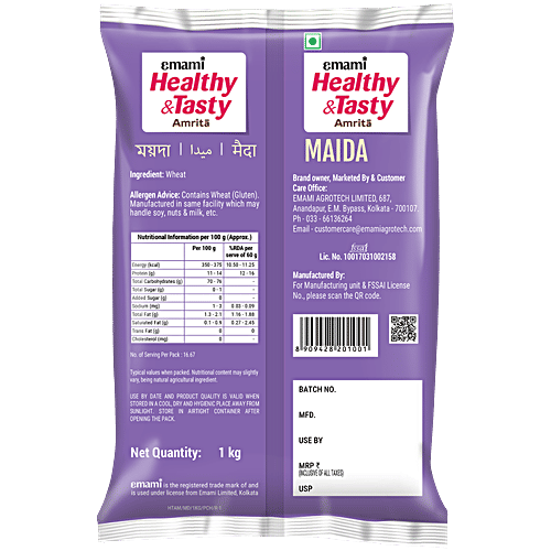 Emami Healthy & Tasty Amrita Maida Refined Wheat Flour, 1 kg Perfectly Fine, Soft & White