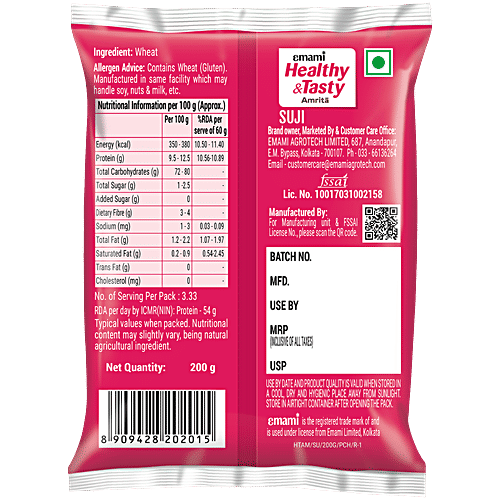 Emami Healthy & Tasty Amrita Suji/Semolina, 200 g Goodness Of Protein, Dietary Fibre