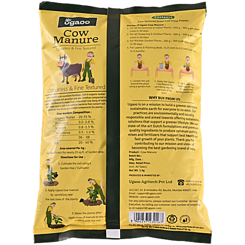 Ugaoo Odourless & Fine Textured Cow Manure, 1 kg (Pack of 2) 