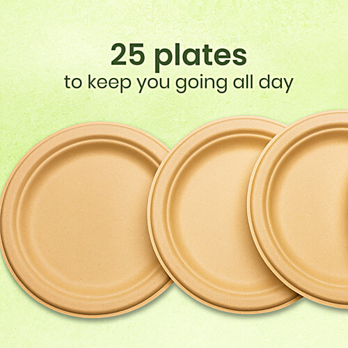 Origami Biodegradable & Compostable Round Pulp Plates - 23 cm, 25 pcs  