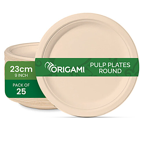 Origami Biodegradable & Compostable Round Pulp Plates - 23 cm, 25 pcs  