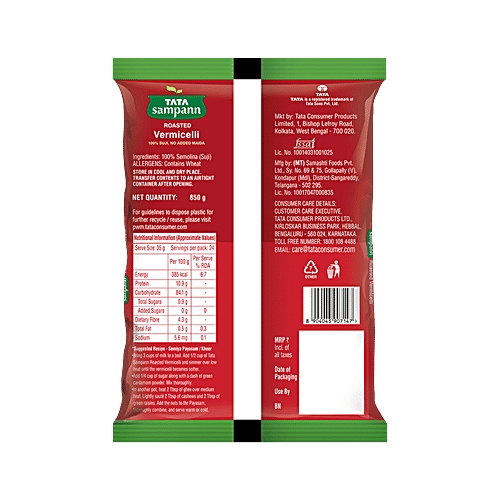 Tata Sampann Roasted Vermicelli, 850 g No Added Maida, Protein Rich, Source Of Dietary Fibre