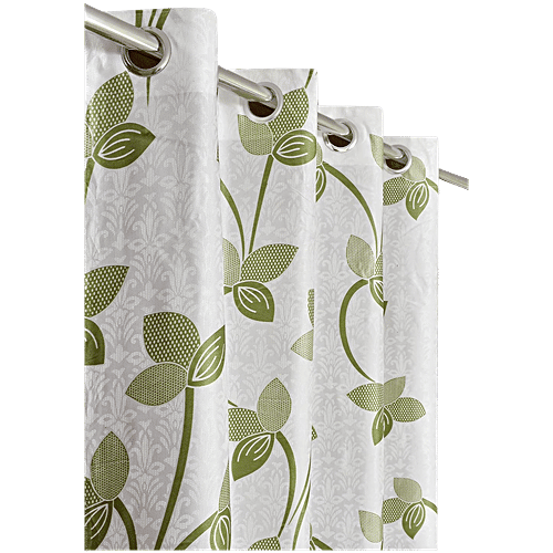 JBG Home Store Leaf Printed Polyester Curtains For Long Door - 120 x 275 cm, Green, 2 pcs  