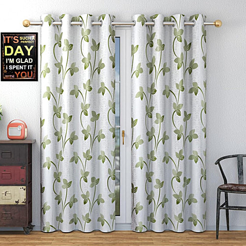 JBG Home Store Leaf Printed Polyester Curtains For Long Door - 120 x 275 cm, Green, 2 pcs  