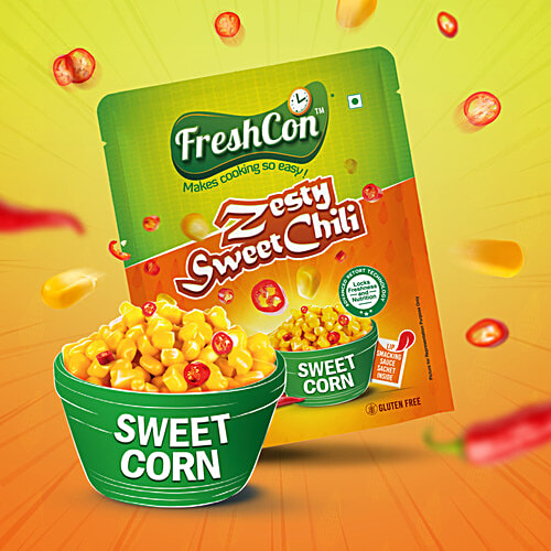 Freshcon Zesty Sweet Chili Steamed Sweet Corn Kernels With Tastemaker, 220 g Gluten Free