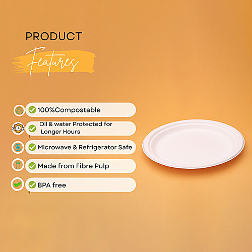 Classi Bio Disposable Plain Round Plates - 18 cm, 25 pcs  