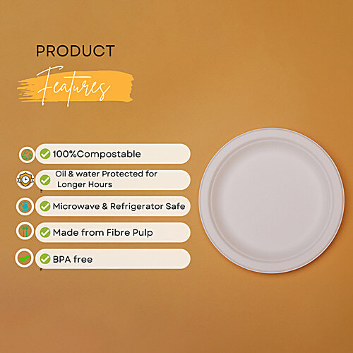 Classi Bio Plain Disposable Round Plates - 25 cm, 15 pcs  