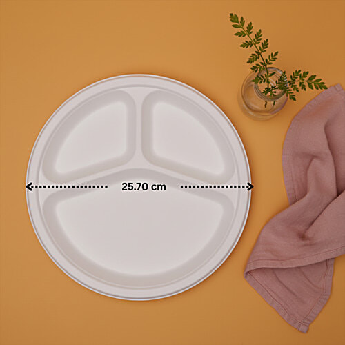 Classi Bio Disposable 3 Compartment Round Plates - 25.70 cm, 15 pcs  