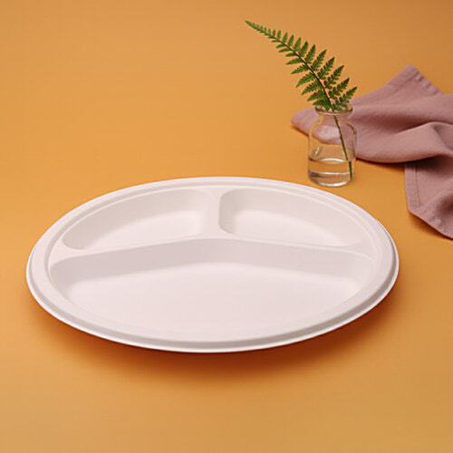 Classi Bio Disposable 3 Compartment Round Plates - 25.70 cm, 15 pcs  