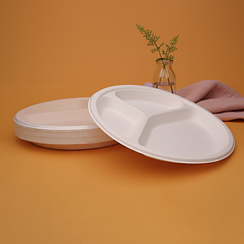 Classi Bio Disposable 3 Compartment Round Plates - 25.70 cm, 15 pcs  