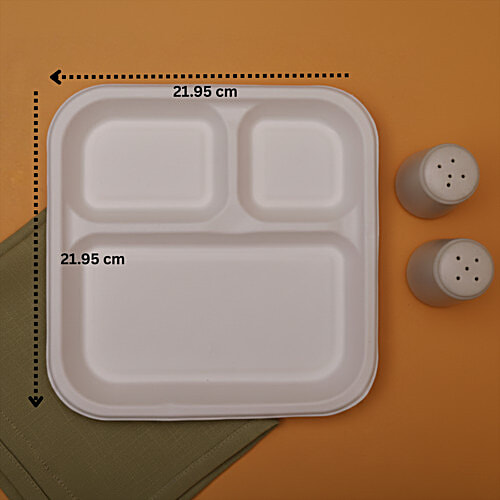 Classi Bio 10'' Disposable Smart 3 Compartment Square Plates, 15 pcs  