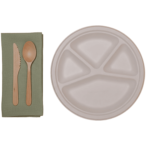 Classi Bio Disposable 4 Compartment Super Buffet Plates - 29.50 cm, 10 pcs  