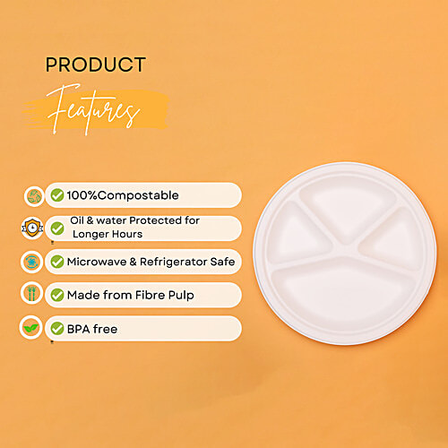 Classi Bio Disposable 4 Compartment Super Buffet Plates - 29.50 cm, 10 pcs  